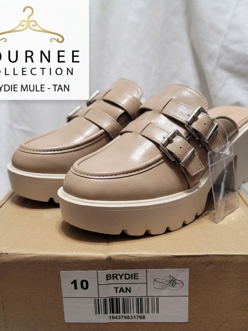 Journee Collection Brydie Platform Mule Clogs Tan Double Buckle Loafer 10 NWB